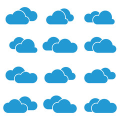 Set of simple vector icons - blue clouds