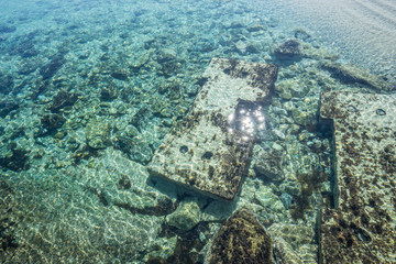 Transparent sea water in mykonos area