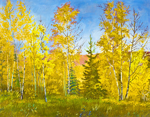 Fototapeta premium Autumn landscape, oil painting