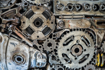 A pile of welded gears. Macro view