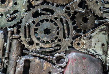 A pile of welded gears. Macro view