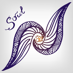 Hand sketched abstract element with lettering. Soul. Vector Drawing. 