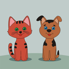 puppy and kitten, cute pets, vector animals