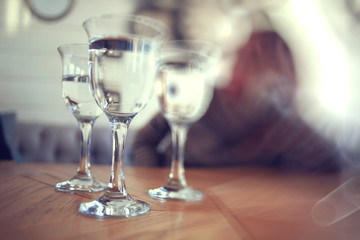 glass of water in the interior of the restaurant