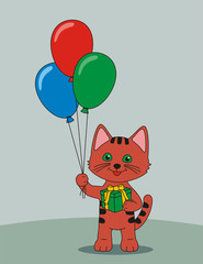 Cute kitten with balloons, congratulations