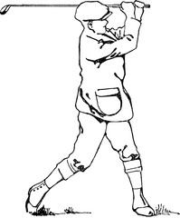 Vintage drawing golf player - 104297172