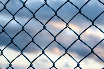 Steel Wire mesh and cloud  in Evening Sky background