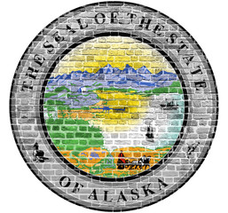 Alaska Seal US flag painted on old vintage brick wall