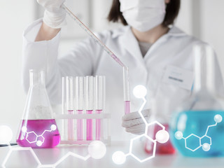 Fototapeta premium close up of scientist making test in lab