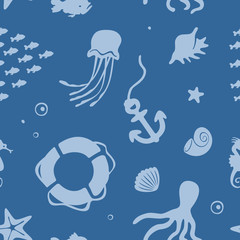 Seamless Vector Pattern Marine elements Set