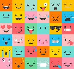 Set of colorful emoticons, emoji flat backgound pattern