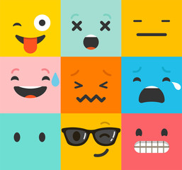 Set of colorful emoticons, emoji flat backgound pattern