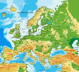 Europe - physical map - obrazy, fototapety, plakaty