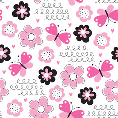 seamless flower and butterfly pattern vector illustration