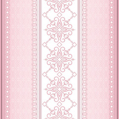 Vintage seamless border on light pink background.