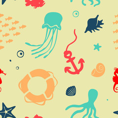 Seamless Vector Pattern Marine elements Set
