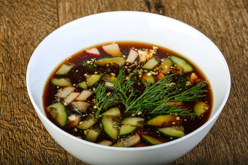 Cold okroshka soup