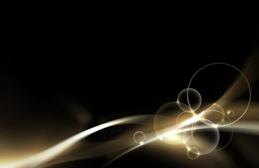 Abstract gold and black background with smooth line, wave and sparkling effect