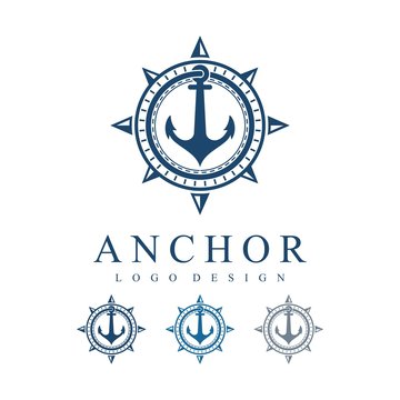 Circle Compass Anchor Vector Logo Design Template