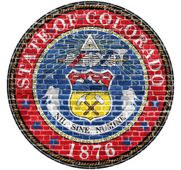 Colorado Seal US flag painted on old vintage brick wall