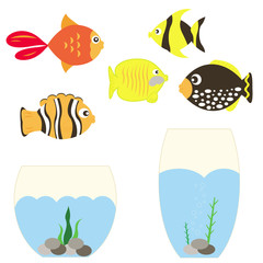 set of fish and aquariums vector