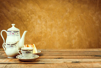 Tea composition, tea set, picture style vintage