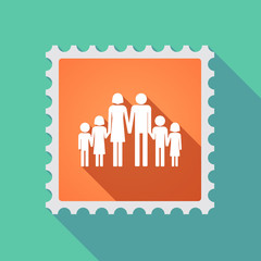 Long shadow mail stamp icon with a large family  pictogram