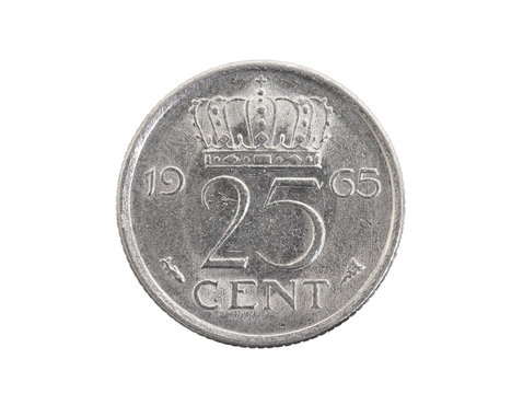 Old dutch coin worth 25 cents - Isolated