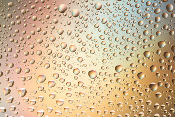 macro shot of liquid droplets with reflection. color background with water drops texture. gradient color