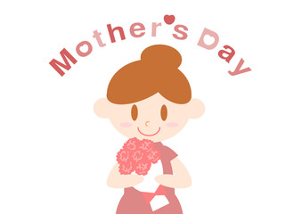 母の日のイラスト: カーネーションの花束とお母さん