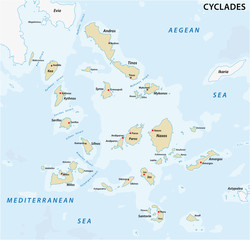map of the greek island group cyclades - obrazy, fototapety, plakaty