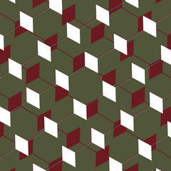 Box abstract cubist art illusion in brown and red