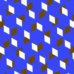 Box abstract cubist art illusion in blue and brown