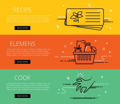 Cooking line vector web banners set
