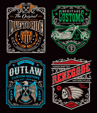 Vintage motorcycle t-shirt graphic set