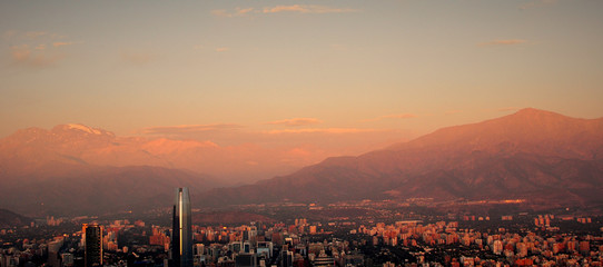 Costanera Center tower in Santiago, Chile during sunset