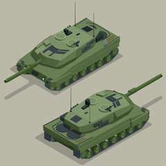 Flat 3d isometric illustration of tank. Military Transportation. Military Tank. Military Tank isometric. Military Tank vector. Tank EPS. © Golden Sikorka