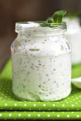 Fresh homemade yogurt with chia seed.
