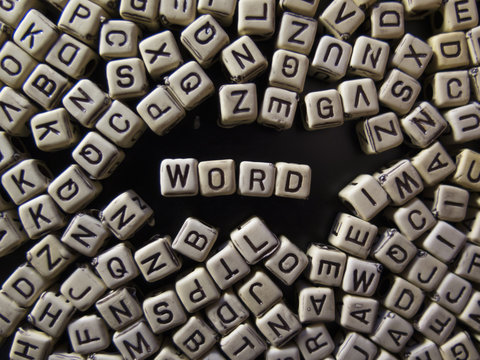 word "word" with blocks, on a black background