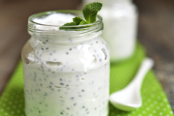 Fresh homemade yogurt with chia seed.