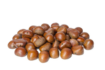 Group of chestnuts isolated on white