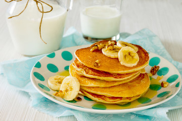 American Banana Pancake with honey and walnuts