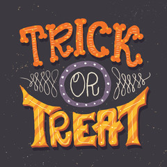 Trick or treat hand lettering card for Halloween - obrazy, fototapety, plakaty