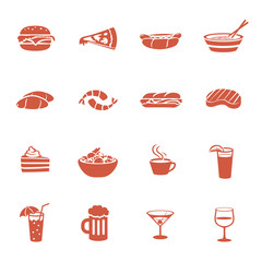Food and drink icons set. Menu card illustrations.