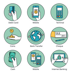 Mobile Payment and other payment methods. Smart banking icons collection. 