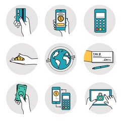 Mobile payment and other payment methods. Smart banking icons collection. 