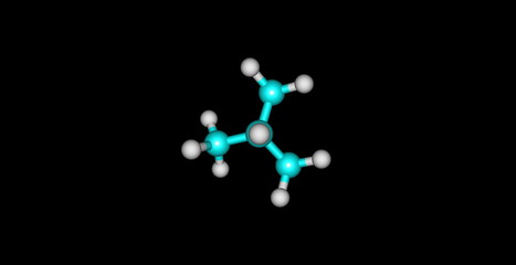 Isobutane molecular structure isolated on black