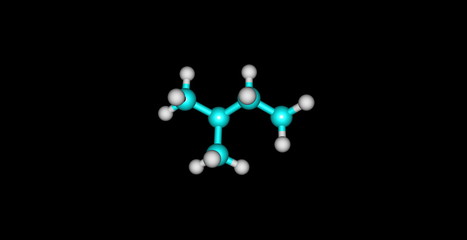 Isopentane molecular structure isolated on black