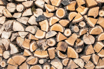 Oak wood stacked