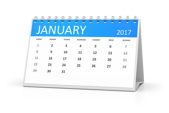 blue table calendar 2017 january